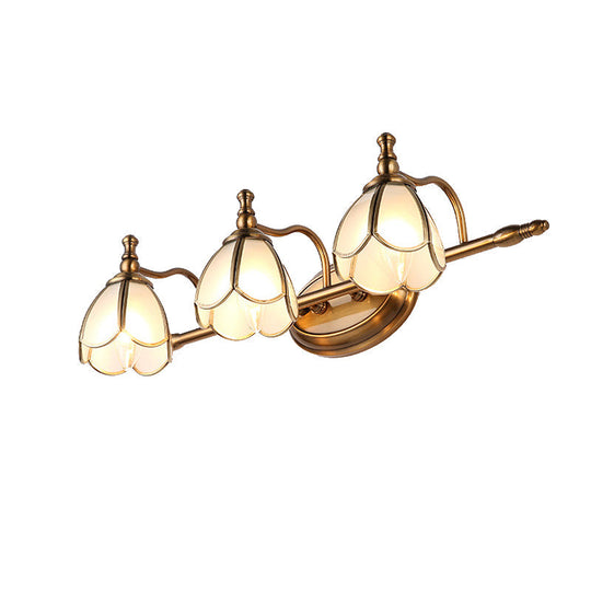 Colonial Opal Glass Vanity Light: Brass Wall Lighting Fixture for Bathroom (1/2/3/4 Heads)