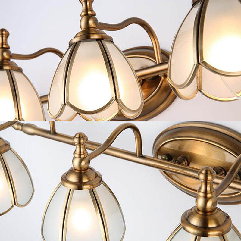 Colonial Opal Glass Vanity Light: Brass Wall Lighting Fixture for Bathroom (1/2/3/4 Heads)