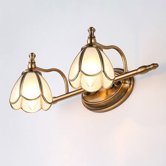 Colonial Opal Glass Vanity Light: Brass Wall Lighting Fixture for Bathroom (1/2/3/4 Heads)