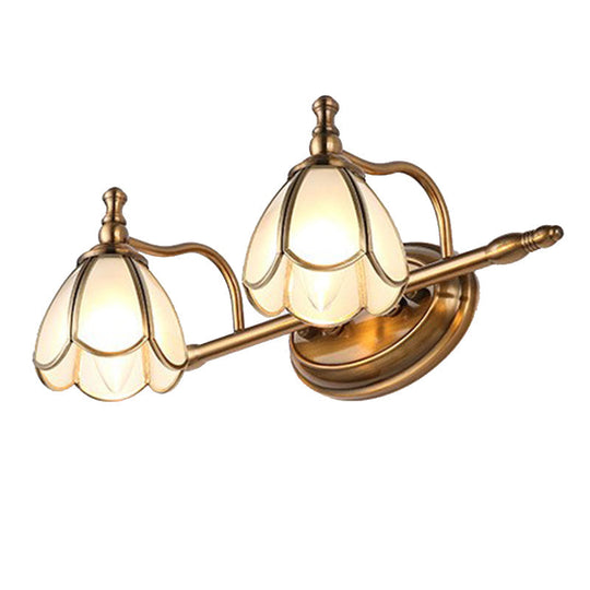 Colonial Opal Glass Vanity Light: Brass Wall Lighting Fixture for Bathroom (1/2/3/4 Heads)