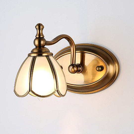 Colonial Opal Glass Vanity Light: Brass Wall Lighting Fixture for Bathroom (1/2/3/4 Heads)