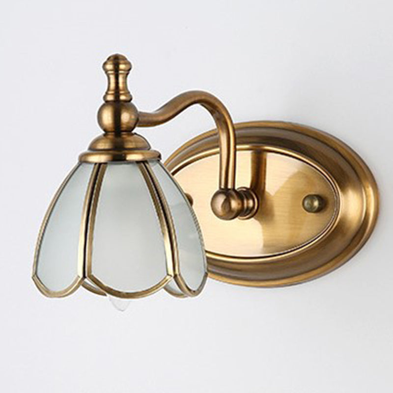 Colonial Opal Glass Vanity Light: Brass Wall Lighting Fixture for Bathroom (1/2/3/4 Heads)