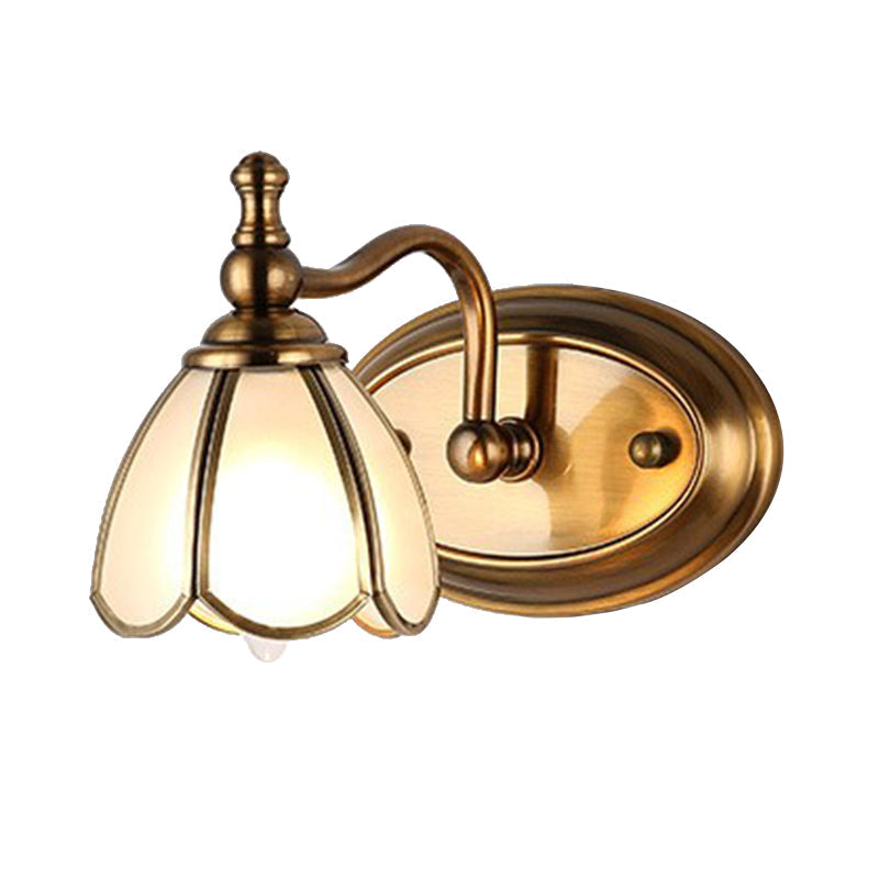 Colonial Opal Glass Vanity Light: Brass Wall Lighting Fixture for Bathroom (1/2/3/4 Heads)