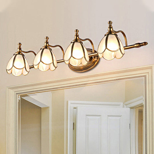Colonial Opal Glass Vanity Light: Brass Wall Lighting Fixture for Bathroom (1/2/3/4 Heads)