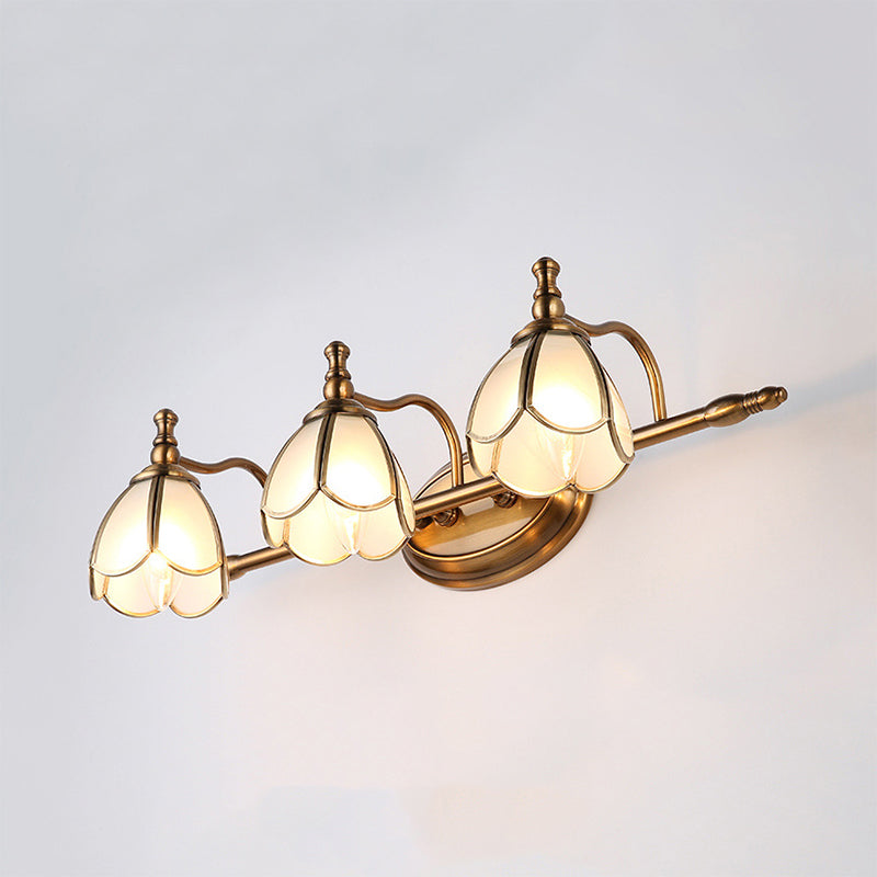 Colonial Opal Glass Vanity Light: Brass Wall Lighting Fixture for Bathroom (1/2/3/4 Heads)