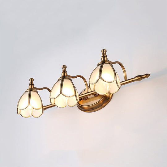 Colonial Opal Glass Vanity Light: Brass Wall Lighting Fixture for Bathroom (1/2/3/4 Heads)