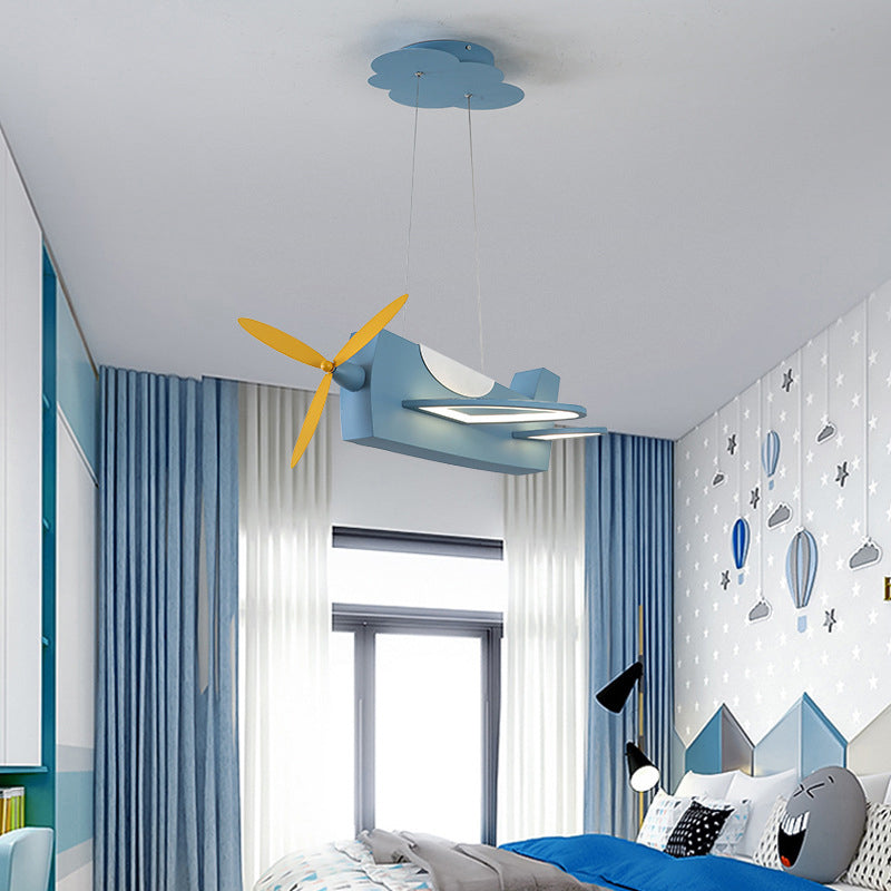 Creative Metal LED Classroom Pendant Light with Propeller Plane Design - Perfect for Kids