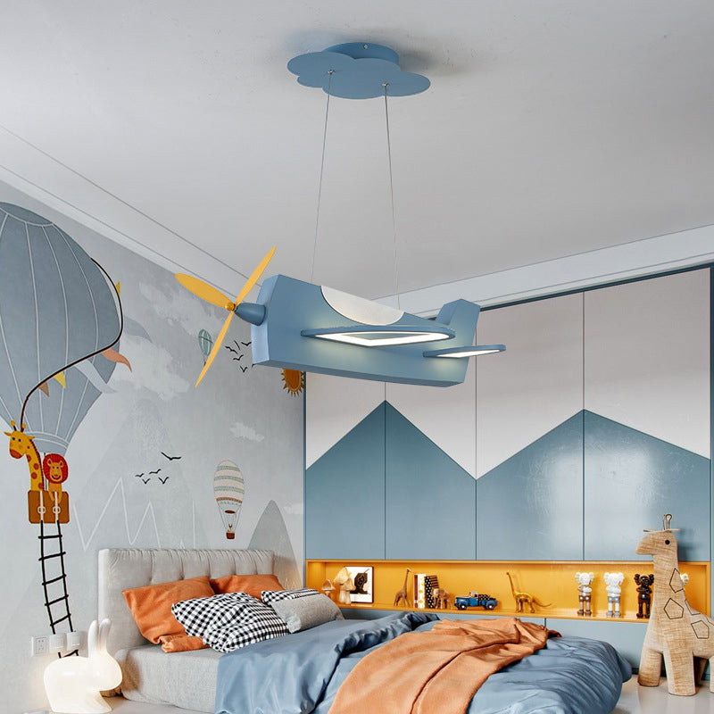 Creative Metal LED Classroom Pendant Light with Propeller Plane Design - Perfect for Kids