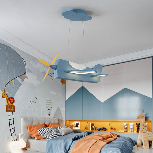 Creative Metal LED Classroom Pendant Light with Propeller Plane Design - Perfect for Kids
