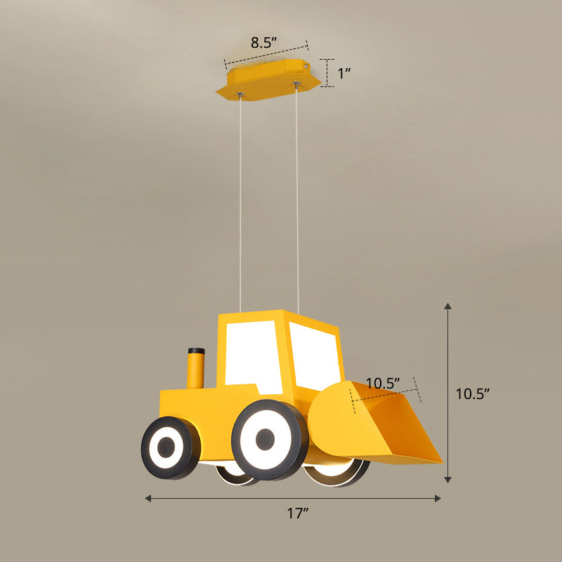 Cartoon Bulldozer LED Chandelier: Metal Lighting Fixture for Boys Bedroom