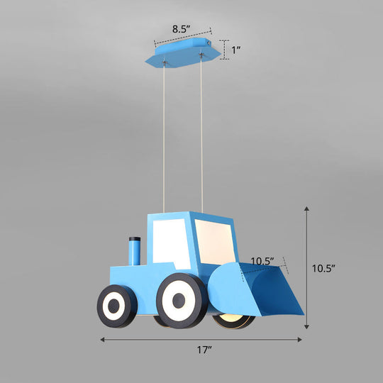 Cartoon Bulldozer LED Chandelier: Metal Lighting Fixture for Boys Bedroom