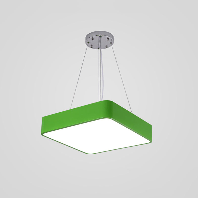 Simplistic Green LED Pendant Lamp: Metal Chandelier for Children's Bedroom
