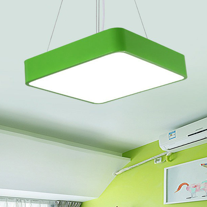 Simplistic Green LED Pendant Lamp: Metal Chandelier for Children's Bedroom