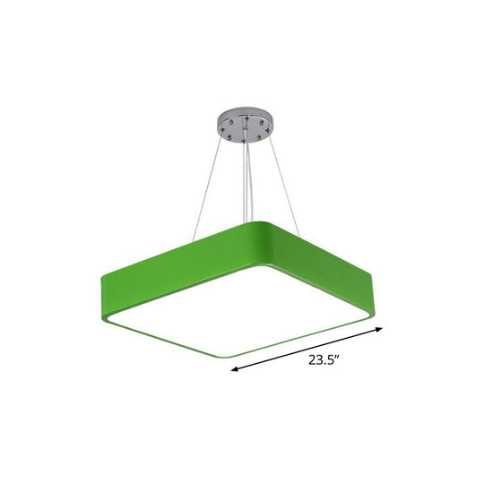 Simplistic Green LED Pendant Lamp: Metal Chandelier for Children's Bedroom