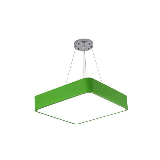 Simplistic Green LED Pendant Lamp: Metal Chandelier for Children's Bedroom