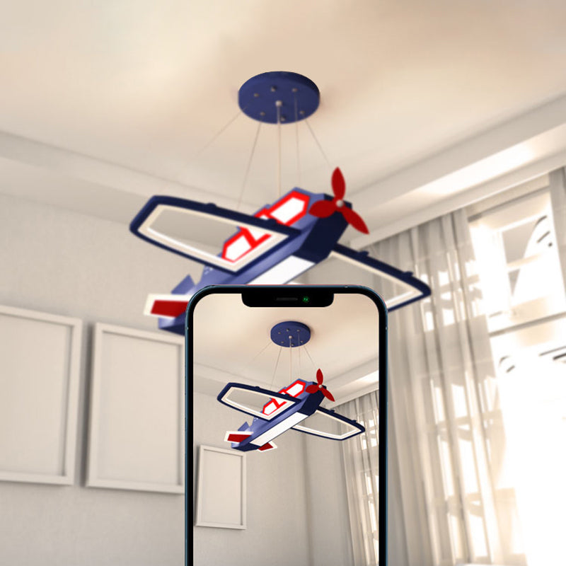 Children's LED Metal Chandelier - Dark Blue Plane Pendant Light for Bedroom