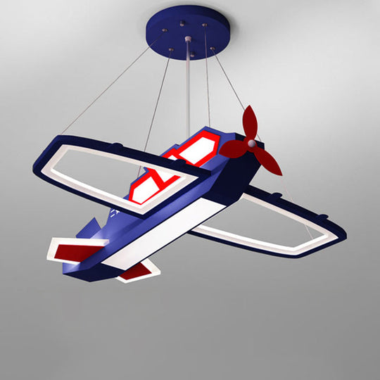 Children's LED Metal Chandelier - Dark Blue Plane Pendant Light for Bedroom