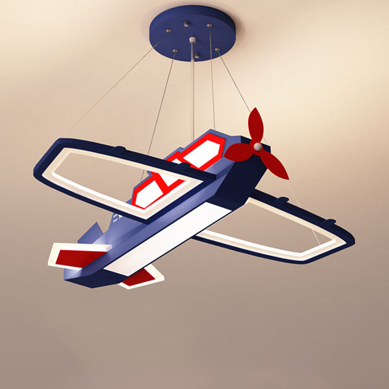 Children's LED Metal Chandelier - Dark Blue Plane Pendant Light for Bedroom