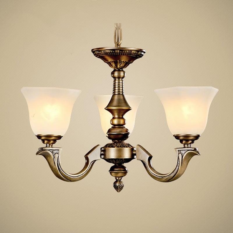 Frosted Glass Chandelier: Paneled Bell Pendant Light in Traditional Gold Design for Dining Rooms