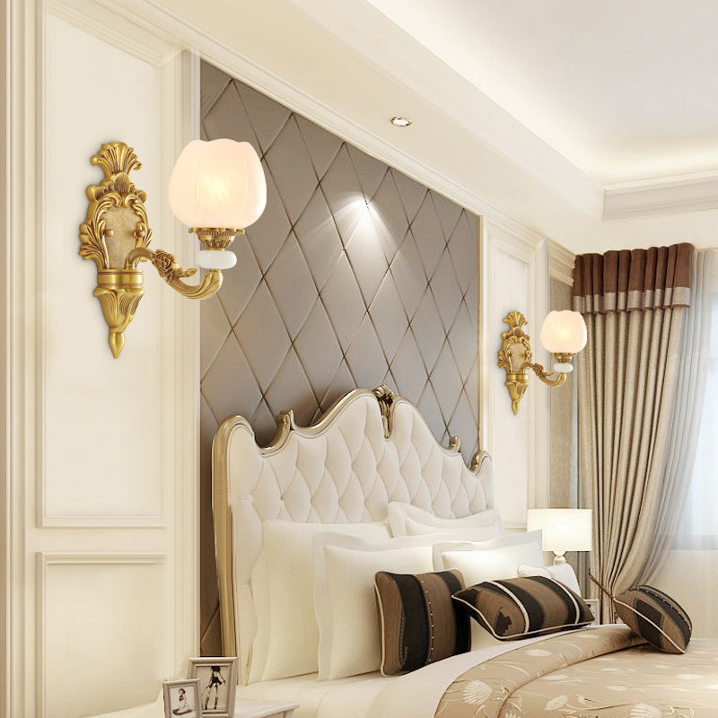 Traditional Opal Glass Flower Wall Lamp: Bronze Finish, Wall Mounted Light for Foyer