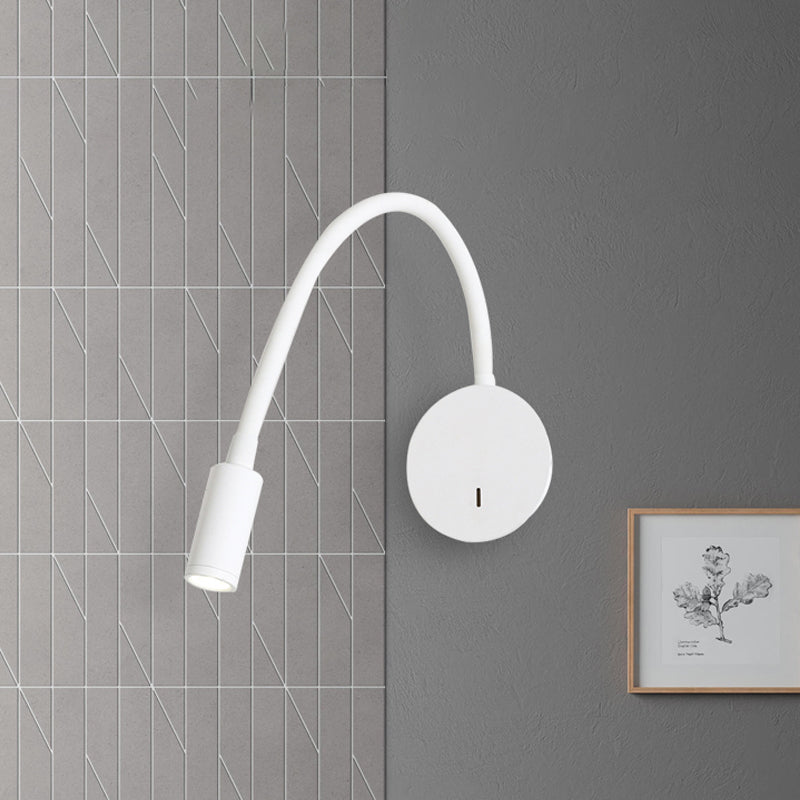 Silicone and Metal LED Adjustable Cylinder Reading Wall Light in Contemporary Black/White Design