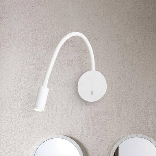 Silicone and Metal LED Adjustable Cylinder Reading Wall Light in Contemporary Black/White Design