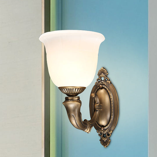 Retro Ivory Glass Bell Wall Lamp - Bronze 1-Bulb Sconce Light Fixture for Aisle