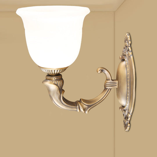 Retro Ivory Glass Bell Wall Lamp - Bronze 1-Bulb Sconce Light Fixture for Aisle
