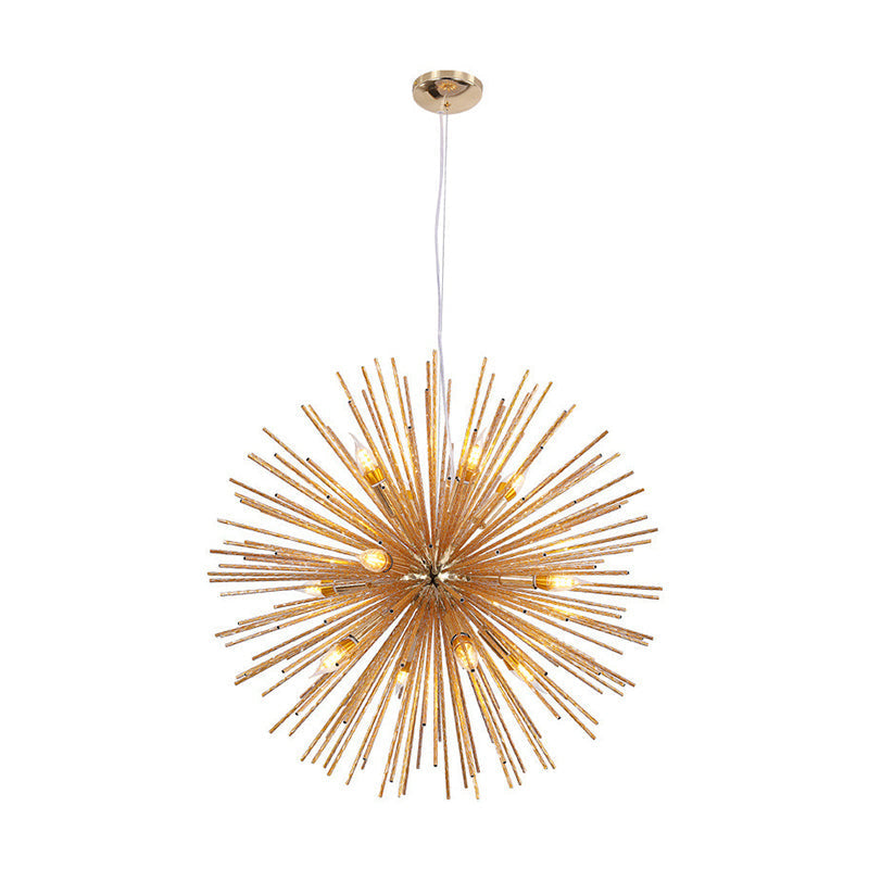 Modern Hedgehog Chandelier with Carved Metal Design for Living Room - Stylish Hanging Light Fixture