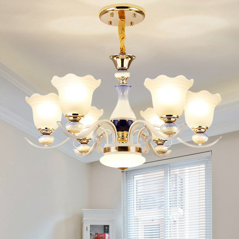 Vintage Pendant Light with White Flower Frosted Glass Shade for Living Rooms