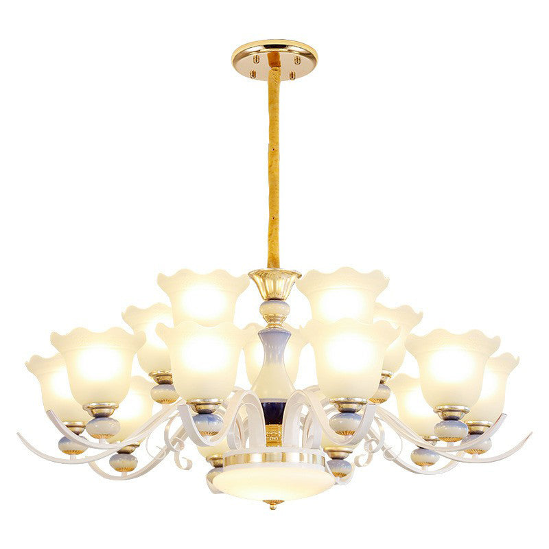Vintage Pendant Light with White Flower Frosted Glass Shade for Living Rooms