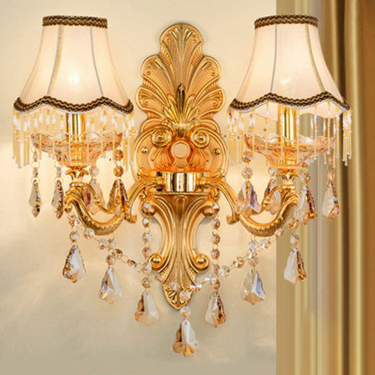 Victorian Metal Wall Sconce with Candlelight, Shade, and Crystal Décor