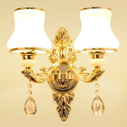 Victorian Metal Wall Sconce with Candlelight, Shade, and Crystal Décor