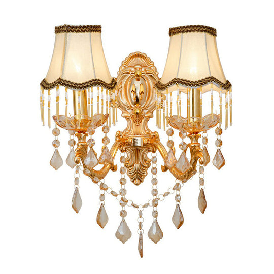 Victorian Metal Wall Sconce with Candlelight, Shade, and Crystal Décor