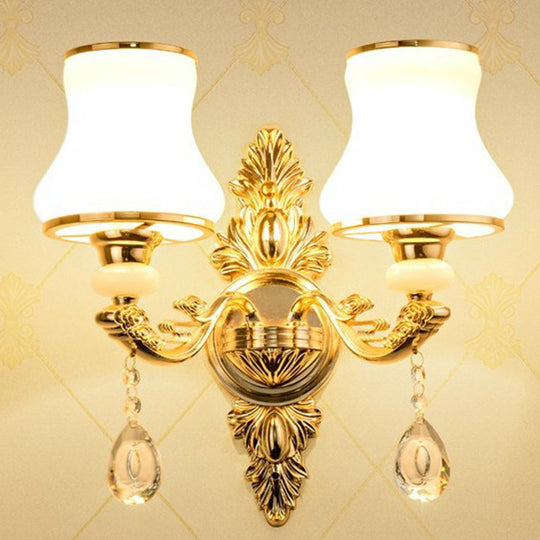 Victorian Metal Wall Sconce with Candlelight, Shade, and Crystal Décor
