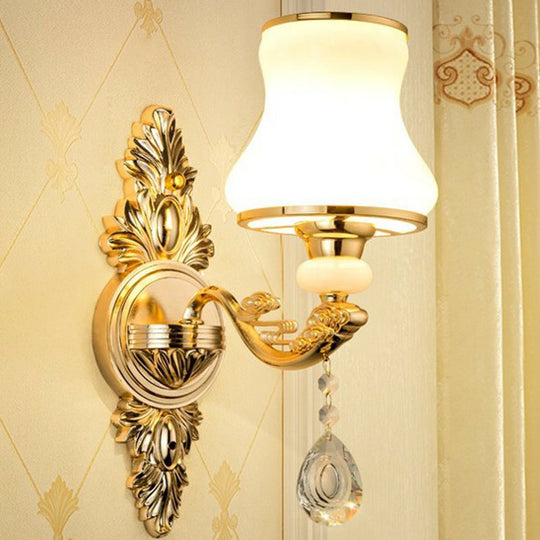 Victorian Metal Wall Sconce with Candlelight, Shade, and Crystal Décor