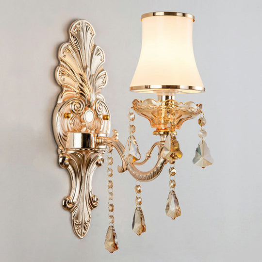 Victorian Metal Wall Sconce with Candlelight, Shade, and Crystal Décor