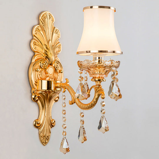 Victorian Metal Wall Sconce with Candlelight, Shade, and Crystal Décor