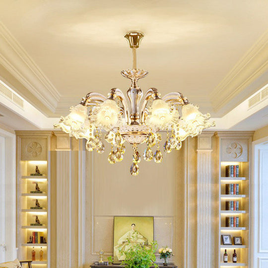 Transitional Ruffled Glass Chandelier Light for Living Room - Hanging Ceiling Fixture