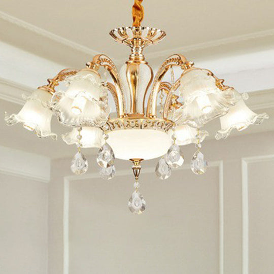 Transitional Ruffled Glass Chandelier Light for Living Room - Hanging Ceiling Fixture