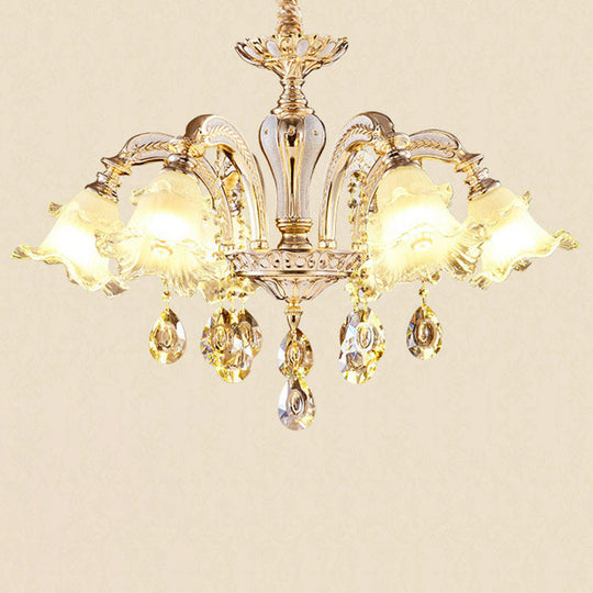 Transitional Ruffled Glass Chandelier Light for Living Room - Hanging Ceiling Fixture
