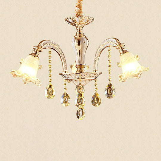 Transitional Ruffled Glass Chandelier Light for Living Room - Hanging Ceiling Fixture