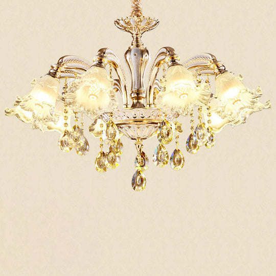Transitional Ruffled Glass Chandelier Light for Living Room - Hanging Ceiling Fixture