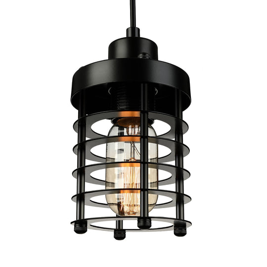 Industrial Wire Cage Pendant Light Fixture in Black & Rust for Dining Room with 1 Bulb