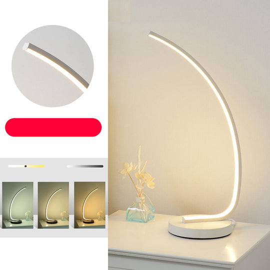 Metal Bedside Table Lamp with Curve LED Nightstand Light and Round Base