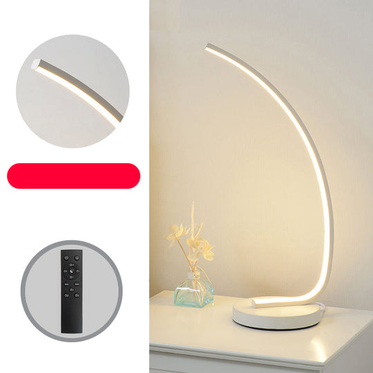 Metal Bedside Table Lamp with Curve LED Nightstand Light and Round Base