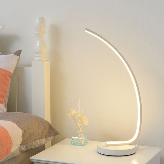 Metal Bedside Table Lamp with Curve LED Nightstand Light and Round Base