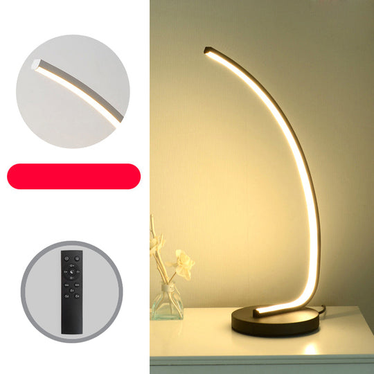 Metal Bedside Table Lamp with Curve LED Nightstand Light and Round Base
