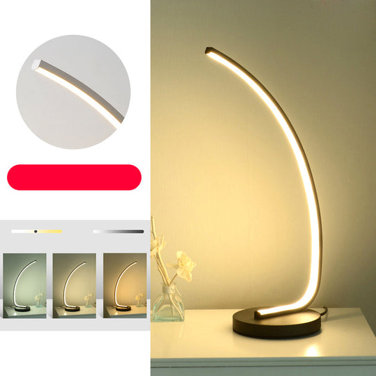 Metal Bedside Table Lamp with Curve LED Nightstand Light and Round Base