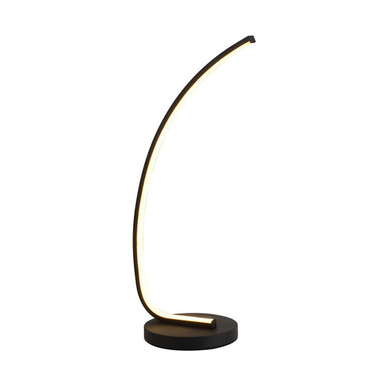 Metal Bedside Table Lamp with Curve LED Nightstand Light and Round Base